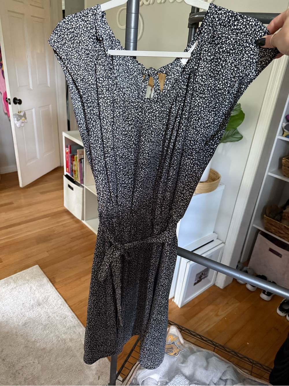 Lauren Conrad Black and White Printed Tie-Waist Dress